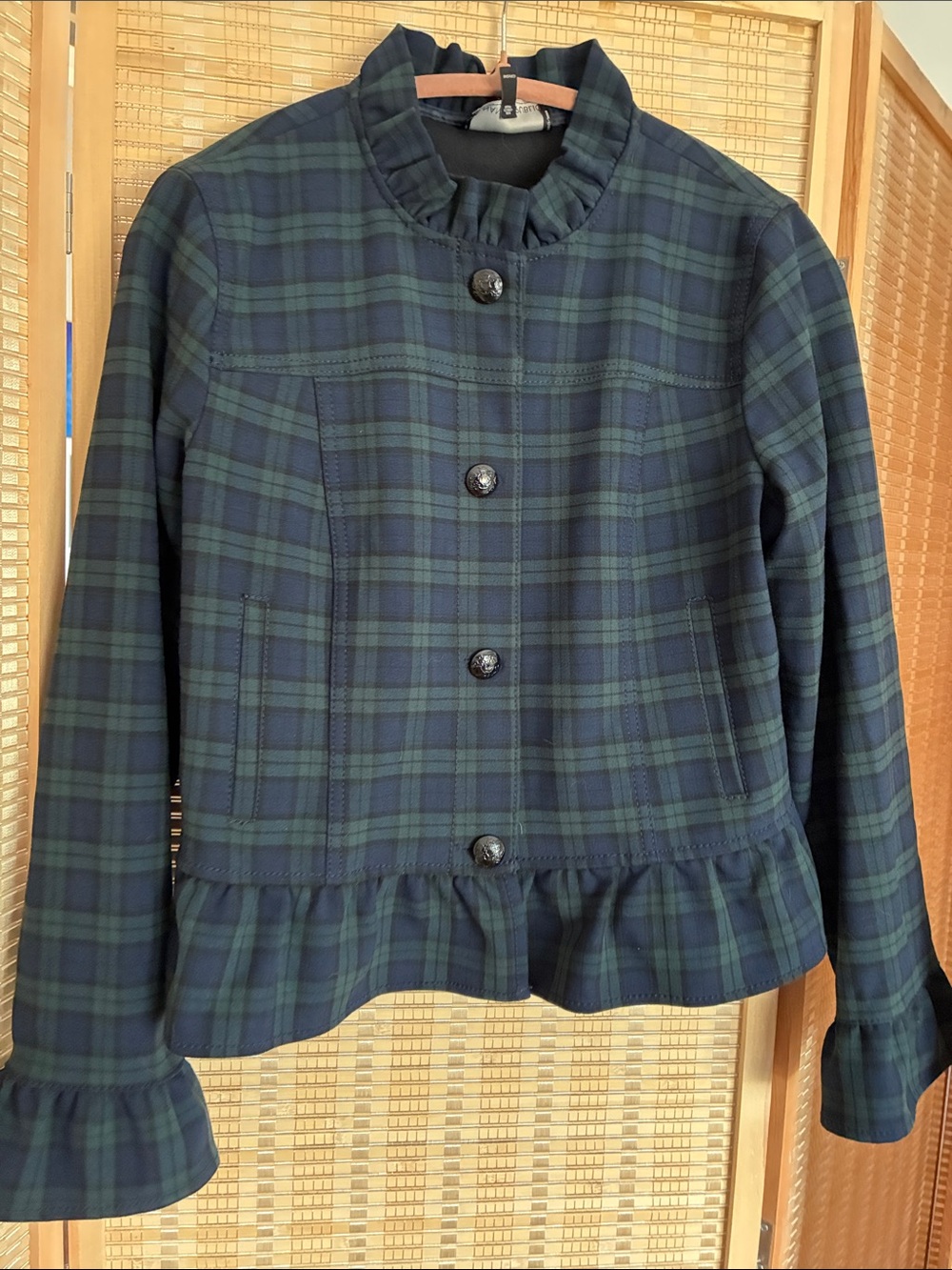 Banana Republic Green & Navy Plaid Peplum Blazer